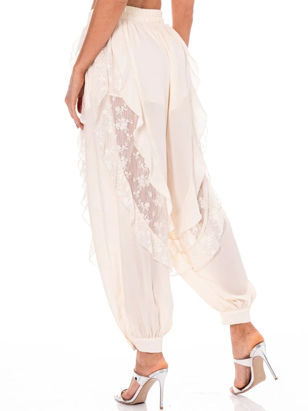 179 • Last One!...Cream Lace Ruffle Harem Boho Jogger Pants - Picture 3 of 5